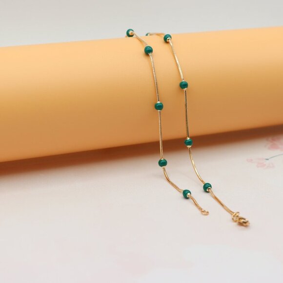 "Rose Gold Necklace with Green Beads, XPNL0132 - Picture 5 of 12